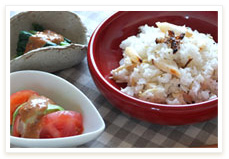 焼魚と生姜の炊き込みご飯、コク味噌ダレ